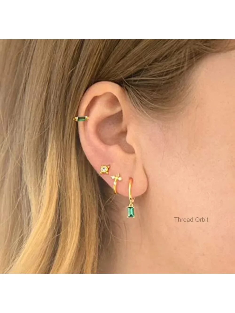 Huggie Hoop Earrings with Drop, 14K Gold Hypoallergenic Earrings for Sensitive